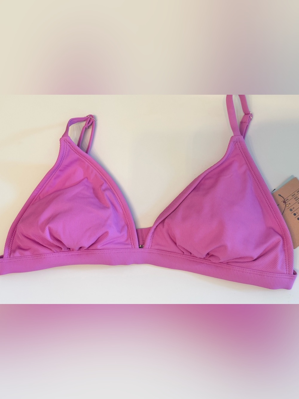 Shade & Shore Pink Ribbed Triangle Bikini Top
